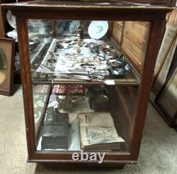 OLD Antique STORE DISLPLAY CASE Counter SHOWCASE Oak GENERAL STORE Beveled Glass