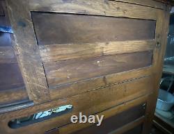 OLD Antique STORE DISLPLAY CASE Counter SHOWCASE Oak GENERAL STORE Beveled Glass