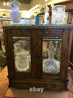Oak Antique Wood Glass Store Counter Display Case Rear Door Circa 1920