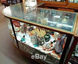 Old Antique WILMARTH CIGAR General STORE DISPLAY CASE SHOWCASE Curved Glass OAK