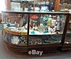 Old Antique WILMARTH CIGAR General STORE DISPLAY CASE SHOWCASE Curved Glass OAK