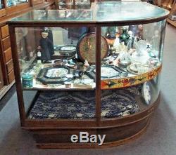 Old Antique WILMARTH CIGAR General STORE DISPLAY CASE SHOWCASE Curved Glass OAK