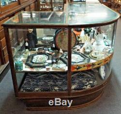 Old Antique WILMARTH CIGAR General STORE DISPLAY CASE SHOWCASE Curved Glass OAK