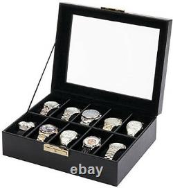 Orbita Roma 10 Watch Case Glass Top Display Storage Box Black Leather W93011