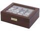 Orbita Roma 10 Watch Case Glass Top Display Storage Box Brown Leather W93009