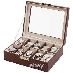 Orbita Roma 10 Watch Case Glass Top Display Storage Box Brown Leather W93009