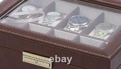 Orbita Roma 10 Watch Case Glass Top Display Storage Box Brown Leather W93009