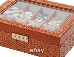 Orbita Roma 10 Watch Case Glass Top Display Storage Box Brown Lizard W93010