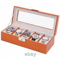 Orbita Roma 5 Watch Case Glass Top Display Storage Box Saddle Tan Leather W93013