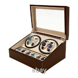 PU 4+6 Automatic Rotation Watch Winder Display Case Wooden Storage Box