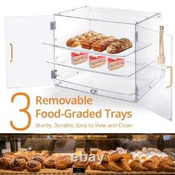 Pastry Display Case, Bakery Display Case 3 Tier Acrylic Clear Bread Storage