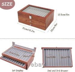 Pen Display Case Fountain 34+ Luxury Rosewood Organizer Storage Drawer Wood Box