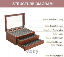 Pen Display Case Fountain 34+ Luxury Rosewood Organizer Storage Drawer Wood Box