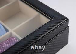 Personalized 12 Tie Display Case Black Carbon Belts Mens Accessories Storage Box
