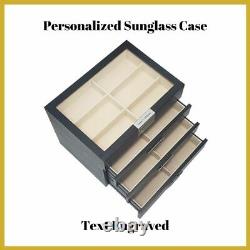 Personalized 24 Black Wood Eyeglass Display Case Drawer Storage Sunglass Box