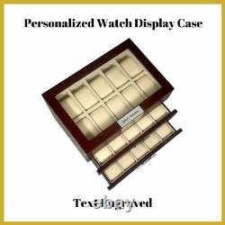 Personalized 30 Watch Cherry Wood Display Case Drawer Storage Box