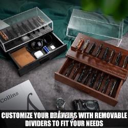 Pocket Knife Display Case for 16 Knives Wooden Knife Storage Case - Brown