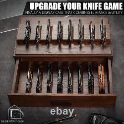 Pocket Knife Display Case for 16 Knives Wooden Knife Storage Case - Brown
