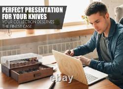 Pocket Knife Display Case for 16 Knives Wooden Knife Storage Case - Brown