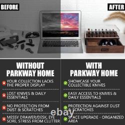 Pocket Knife Display Case for 16 Knives, Wooden Two-Tier EDC Storage Box