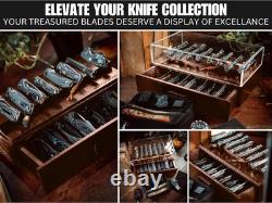 Pocket Knife Display Case for 16 Knives, Wooden Two-Tier EDC Storage Box