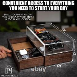 Pocket Knife Display Case for 16 Knives, Wooden Two-Tier EDC Storage Box