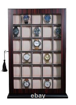 Pre-sale 30 Watch Ebony Walnut Wood Display Wall Case Stand Organizer Box