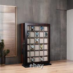 Pre-sale 30 Watch Ebony Walnut Wood Display Wall Case Stand Organizer Box