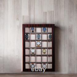 Pre-sale 30 Watch Ebony Walnut Wood Display Wall Case Stand Organizer Box
