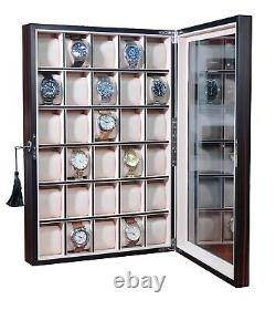 Pre-sale 30 Watch Ebony Walnut Wood Display Wall Case Stand Organizer Box