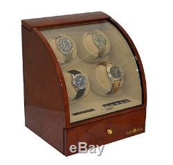 Quad 4 Watch Winder Brown Wood Storage Display Box Case Burlwood by Pangaea Q400
