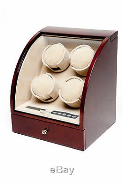 Quad 4 Watch Winder Brown Wood Storage Display Box Case Burlwood by Pangaea Q400