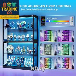 RGB Display Cabinet with Adjustable Glass Shelves, 4-Tier Storage Case with LED