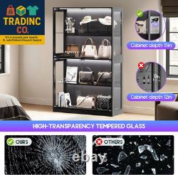 RGB Display Cabinet with Adjustable Glass Shelves, 4-Tier Storage Case with LED