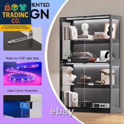 RGB Display Cabinet with Adjustable Glass Shelves, 4-Tier Storage Case with LED
