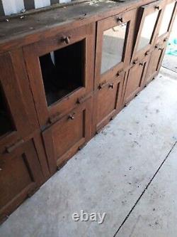 Rare 12 foot Oak Country Store Wall Mount Cabinet tin lined display seed 1900