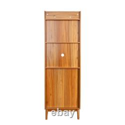 Rattan door Bookshelf Display Case with drawer walnut finish Open Storage