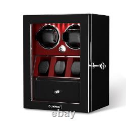 Red Automatic 2-8 Watch Winder Display Storage Case Box Jewelry Drawer LED Light