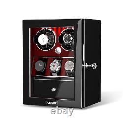 Red Automatic 2-8 Watch Winder Display Storage Case Box Jewelry Drawer LED Light