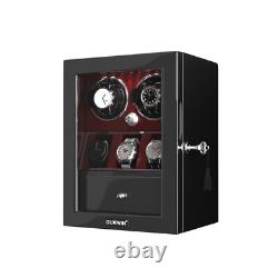 Red Automatic 2-8 Watch Winder Display Storage Case Box Jewelry Drawer LED Light