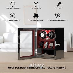 Red Automatic 2-8 Watch Winder Display Storage Case Box Jewelry Drawer LED Light