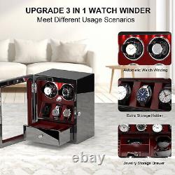 Red Automatic 2-8 Watch Winder Display Storage Case Box Jewelry Drawer LED Light