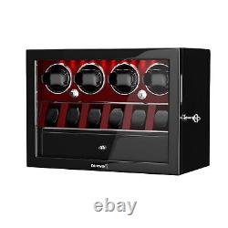 Red Automatic 4 Watch Winder Case With 6 Watches Display Storage Box LED Light