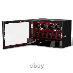 Red Automatic 4 Watch Winder Case With 6 Watches Display Storage Box LED Light