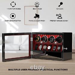 Red Automatic 4 Watch Winder Case With 6 Watches Display Storage Box LED Light