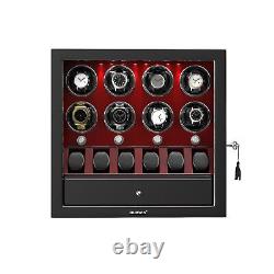 Red Automatic 8 Watch Winder Case With 6 Watches Display Storage Box LED Light