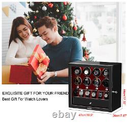 Red Automatic Watch Winder Display Storage Case With Jewellery Drawer LED Light