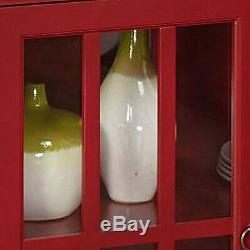 Red Display Cabinet Case Glass Doors Shelf Dining Room China Storage Organizer