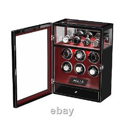 Red Fingerprint LCD Automatic 6 Watch Winder Box With Watch Storage Display Case