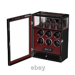 Red Fingerprint LCD Automatic 6 Watch Winder Box With Watch Storage Display Case
